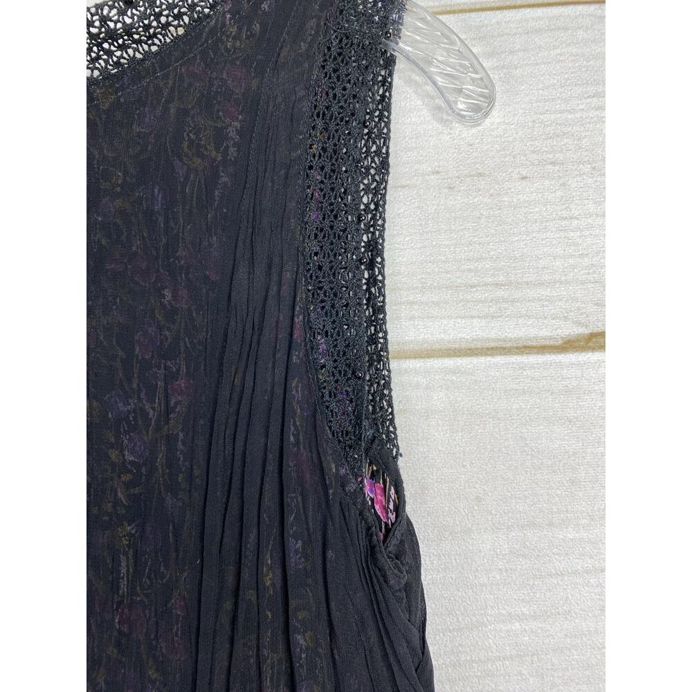 Lola P Floral Maxi Dress L Black Lined Layered Crinkled Sleeveless Whimsygoth - Picture 10 of 10